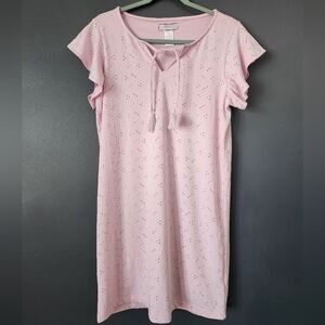 Stella Parker Women's Eyelet Flutter Sleeve M Dress In Soft Babydoll Pink EUC